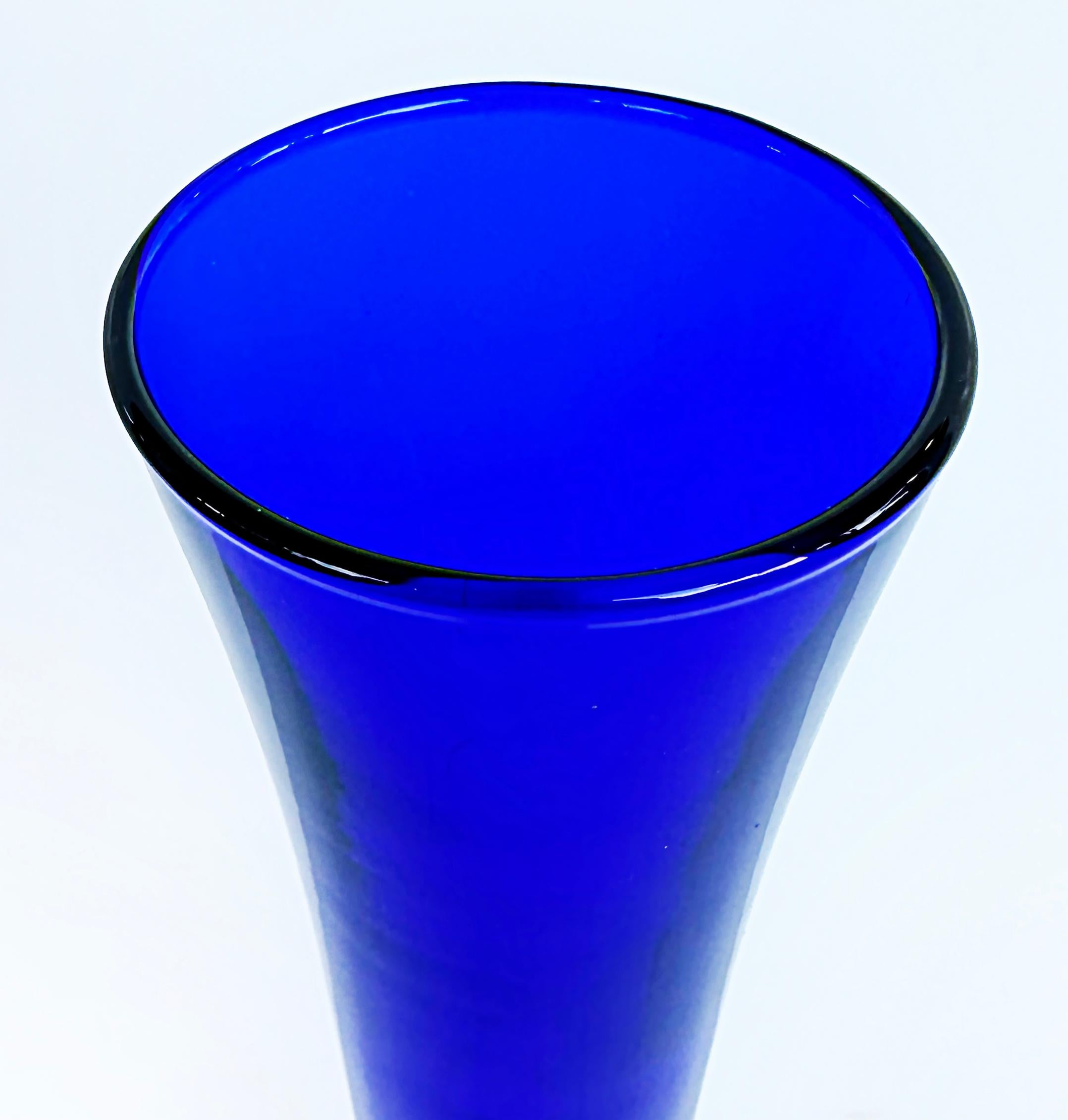 Mid-Century Modern Midcentury German Tall Cobalt Blue Glass Soliflore Vase, Salco Kristallglas For Sale