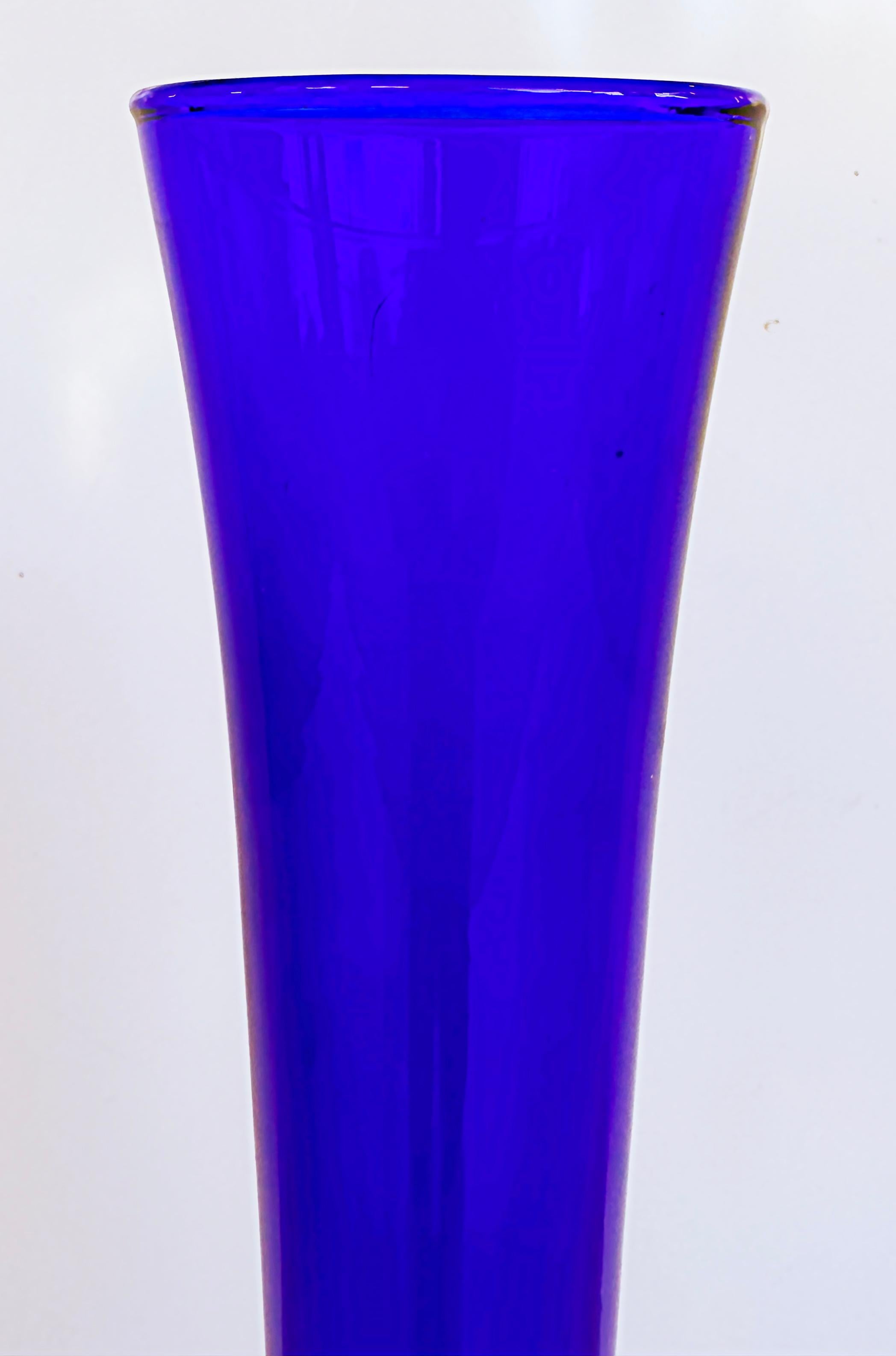 20th Century Midcentury German Tall Cobalt Blue Glass Soliflore Vase, Salco Kristallglas