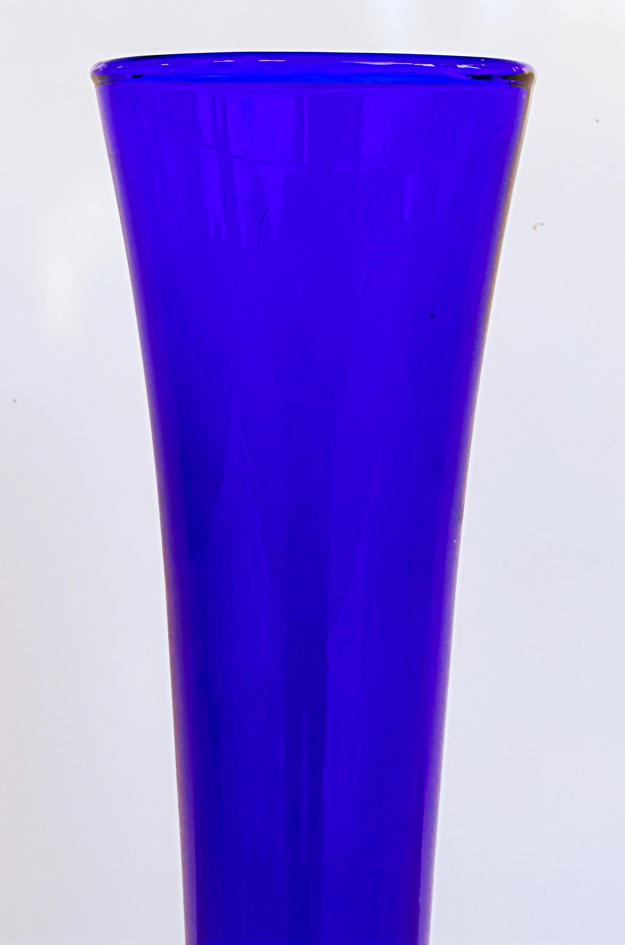 20th Century Midcentury German Tall Cobalt Blue Glass Soliflore Vase, Salco Kristallglas For Sale