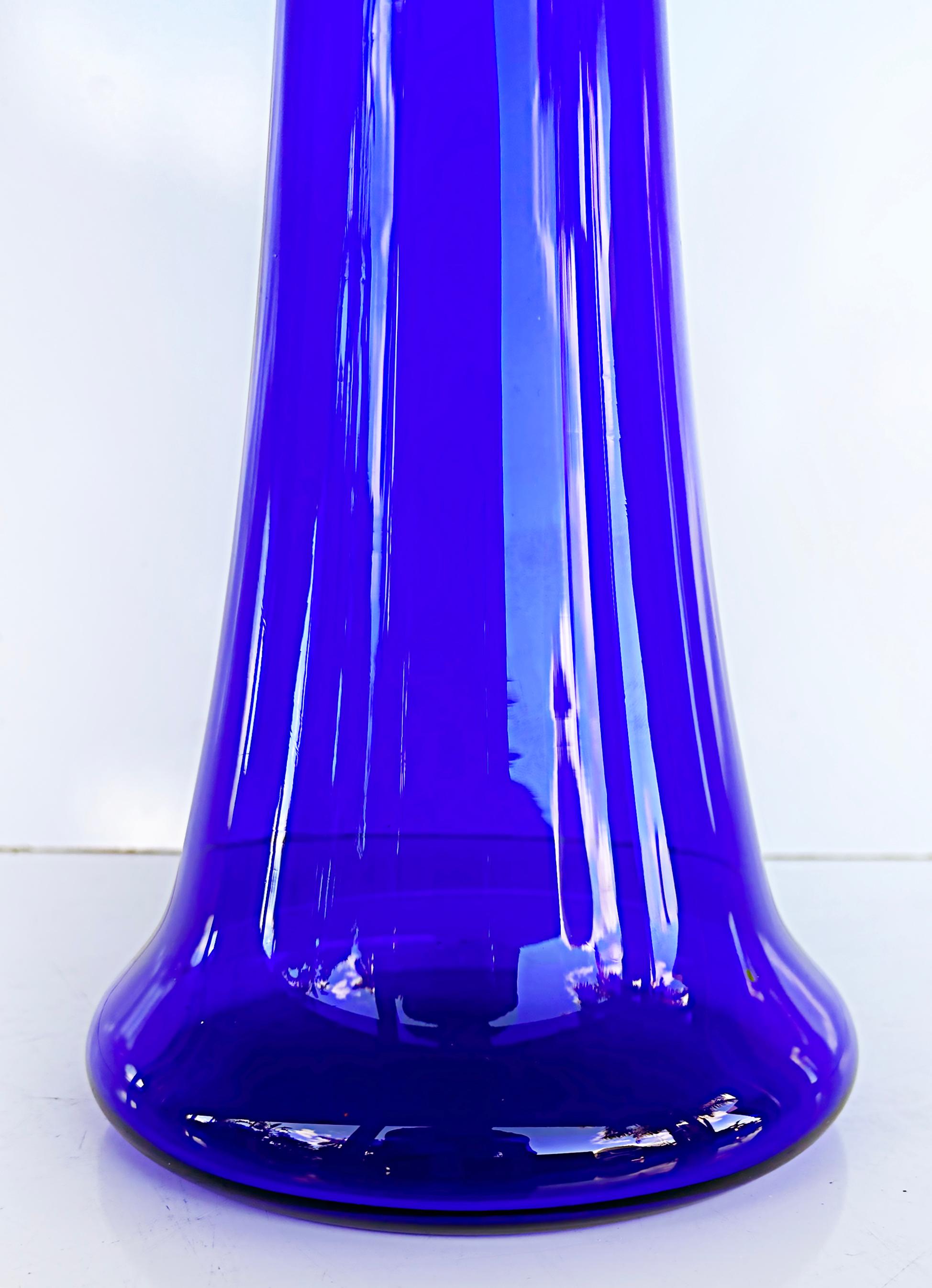 Blown Glass Midcentury German Tall Cobalt Blue Glass Soliflore Vase, Salco Kristallglas For Sale