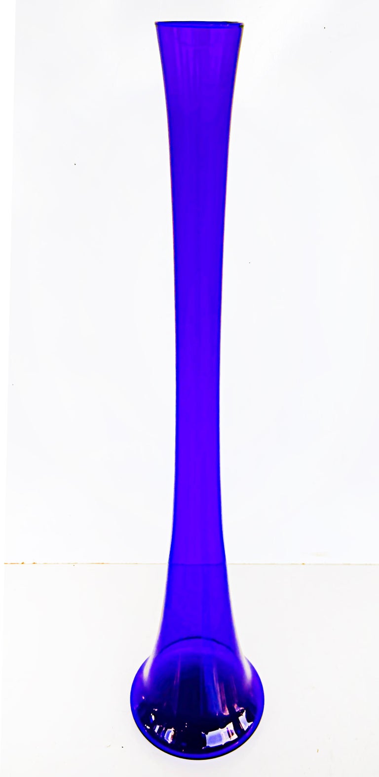 Midcentury German Tall Cobalt Blue Glass Soliflore Vase, Salco