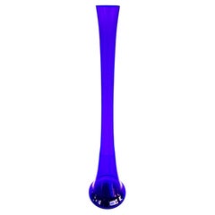Midcentury German Tall Cobalt Blue Glass Soliflore Vase, Salco Kristallglas