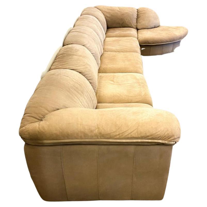 Mid-Century Modern Mid century German tan suede leather puffy modular sofa by Laauser