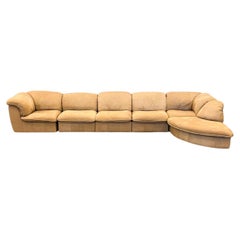 Mid century German tan suede leather puffy modular sofa by Laauser