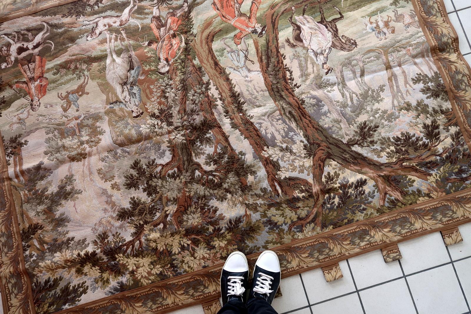 Tenture murale en tapisserie allemande du milieu du siècle 6.11' x 5.1', années 1950 - 1C1181 en vente 6