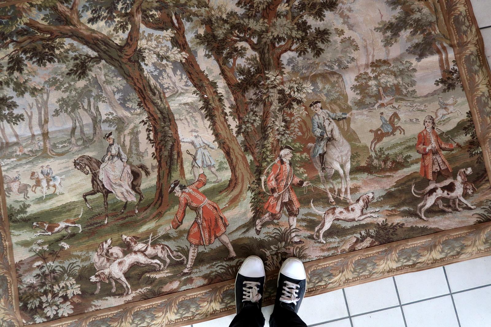 Tenture murale en tapisserie allemande du milieu du siècle 6.11' x 5.1', années 1950 - 1C1181 en vente 7