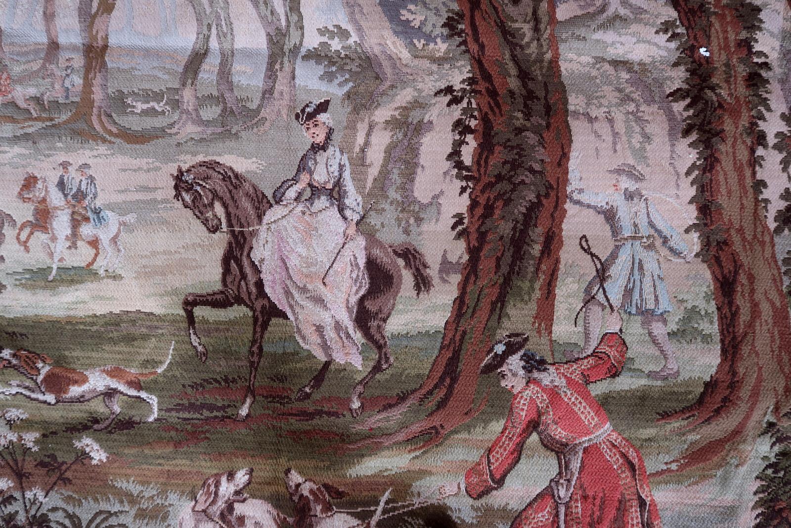 Milieu du XXe siècle Tenture murale en tapisserie allemande du milieu du siècle 6.11' x 5.1', années 1950 - 1C1181 en vente