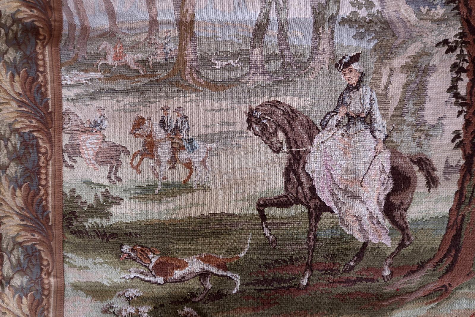 Coton Tenture murale en tapisserie allemande du milieu du siècle 6.11' x 5.1', années 1950 - 1C1181 en vente