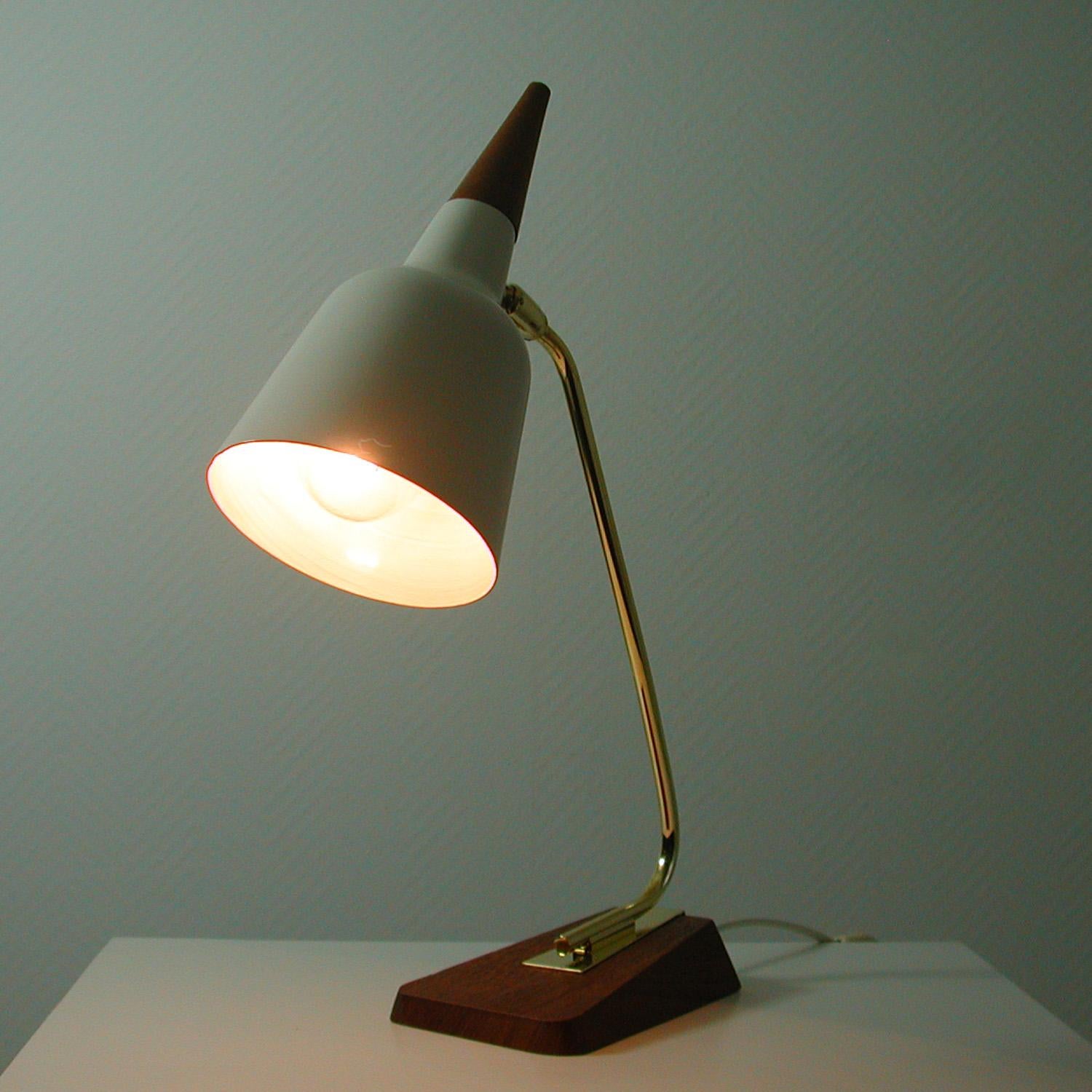 Midcentury German Teak and Brass Table Desk Lamp by Kaiser Leuchten, 1950s For Sale 4
