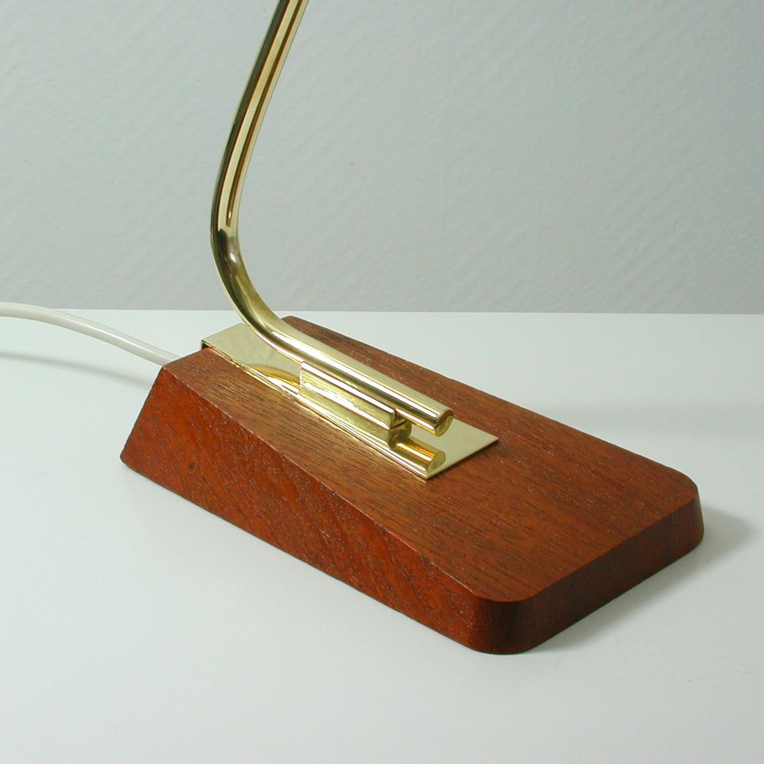 Mid-20th Century Midcentury German Teak and Brass Table Desk Lamp by Kaiser Leuchten, 1950s For Sale