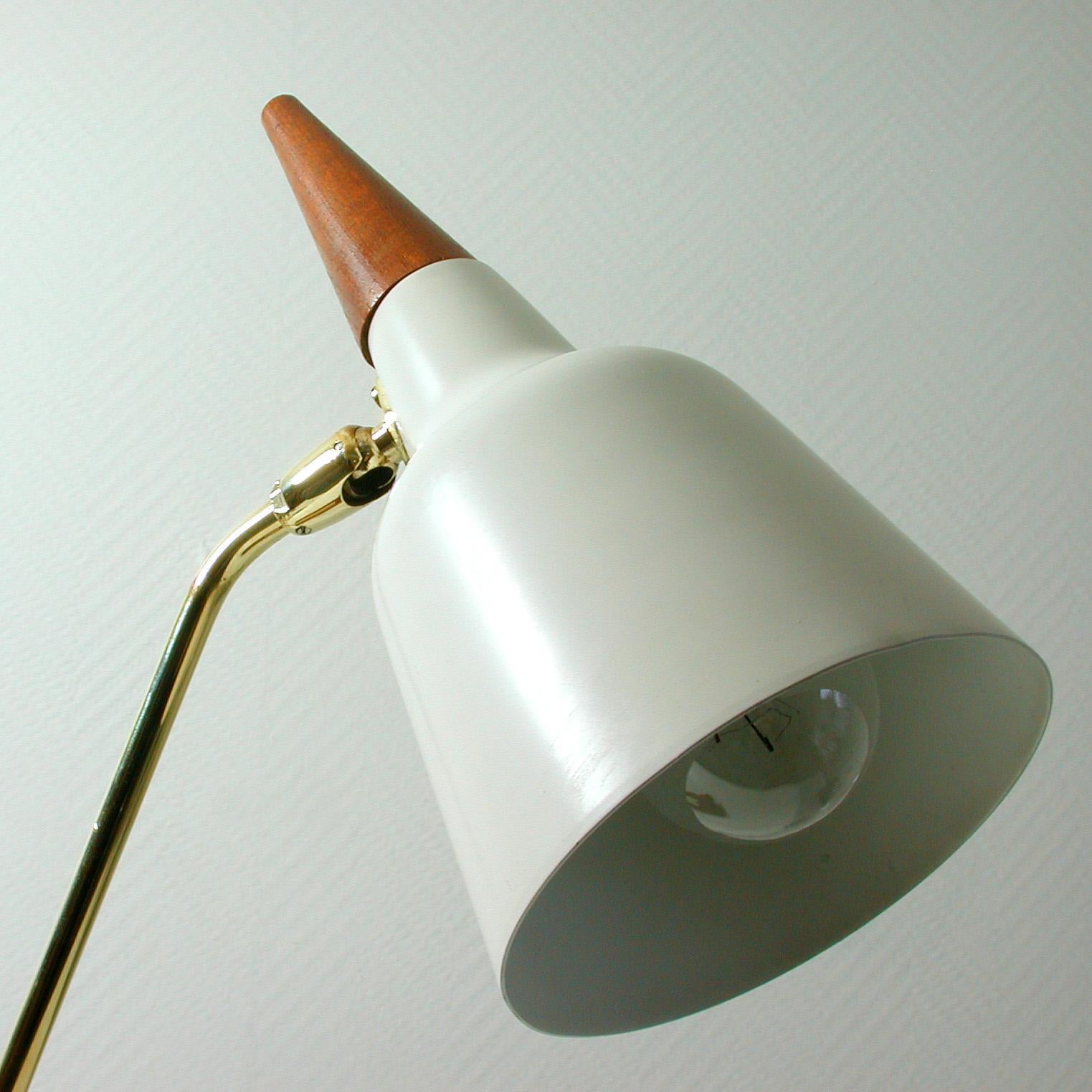 Midcentury German Teak and Brass Table Desk Lamp by Kaiser Leuchten, 1950s 1