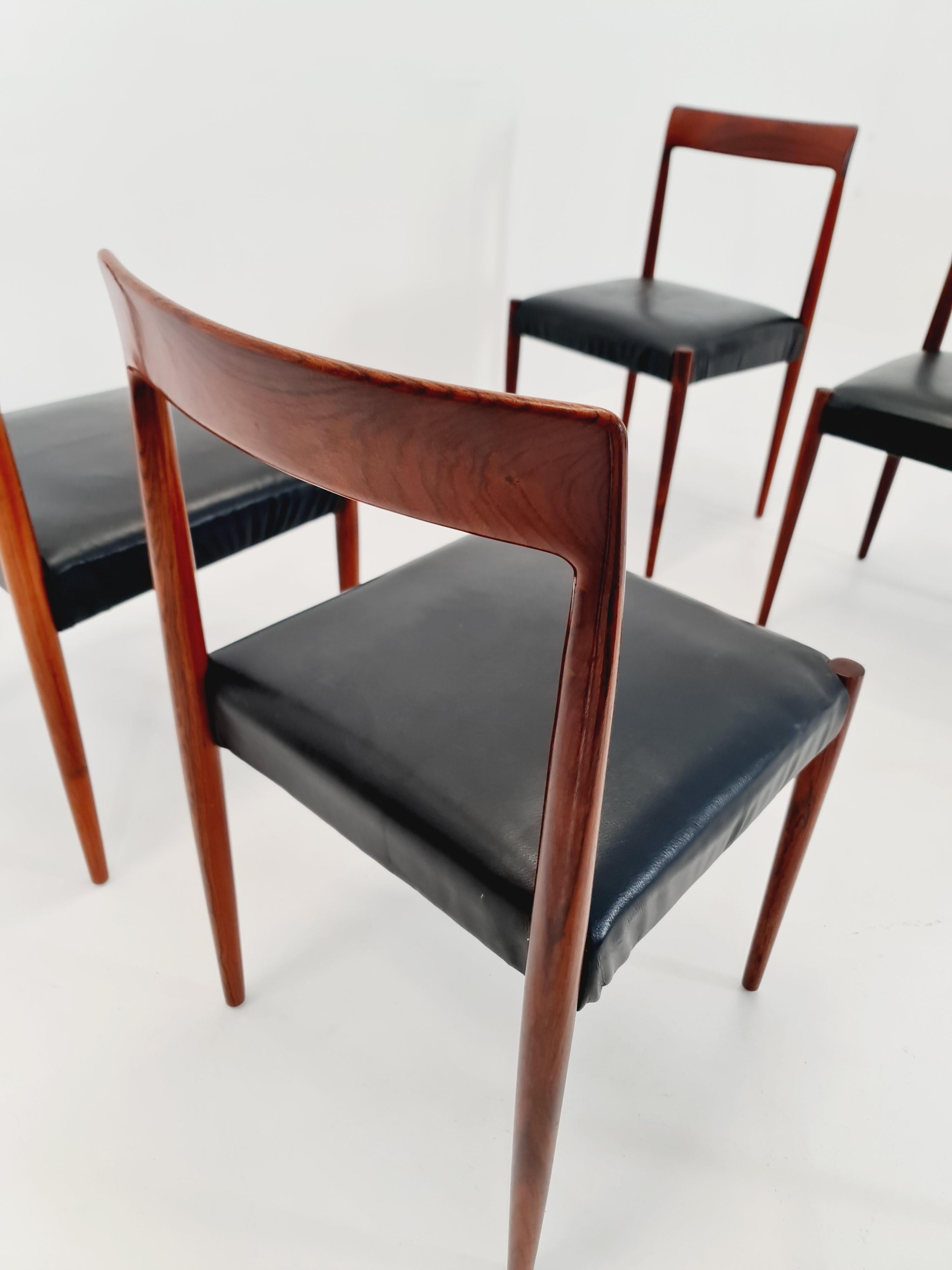 Mid century German teak & leather Dining Chair by Lübke, 1960s, set of 6 For Sale 4
