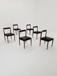 Chaise de salle à manger allemande du milieu du siècle en teck et cuir par Lübke, 1960, ensemble de 6 pièces
