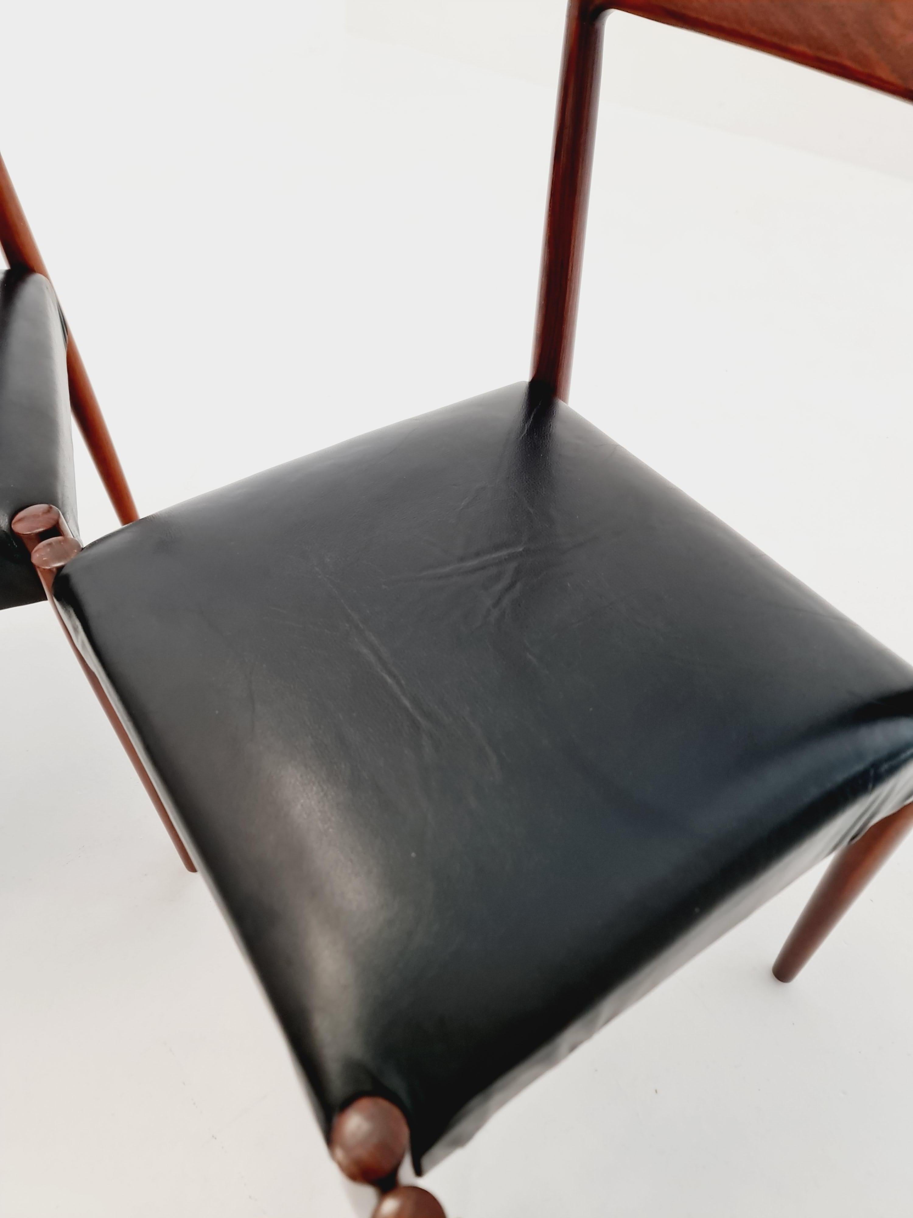 Mid century German teak & leather Dining Chair by Lübke, 1960s, set of 6 In Good Condition For Sale In Gaggenau, DE