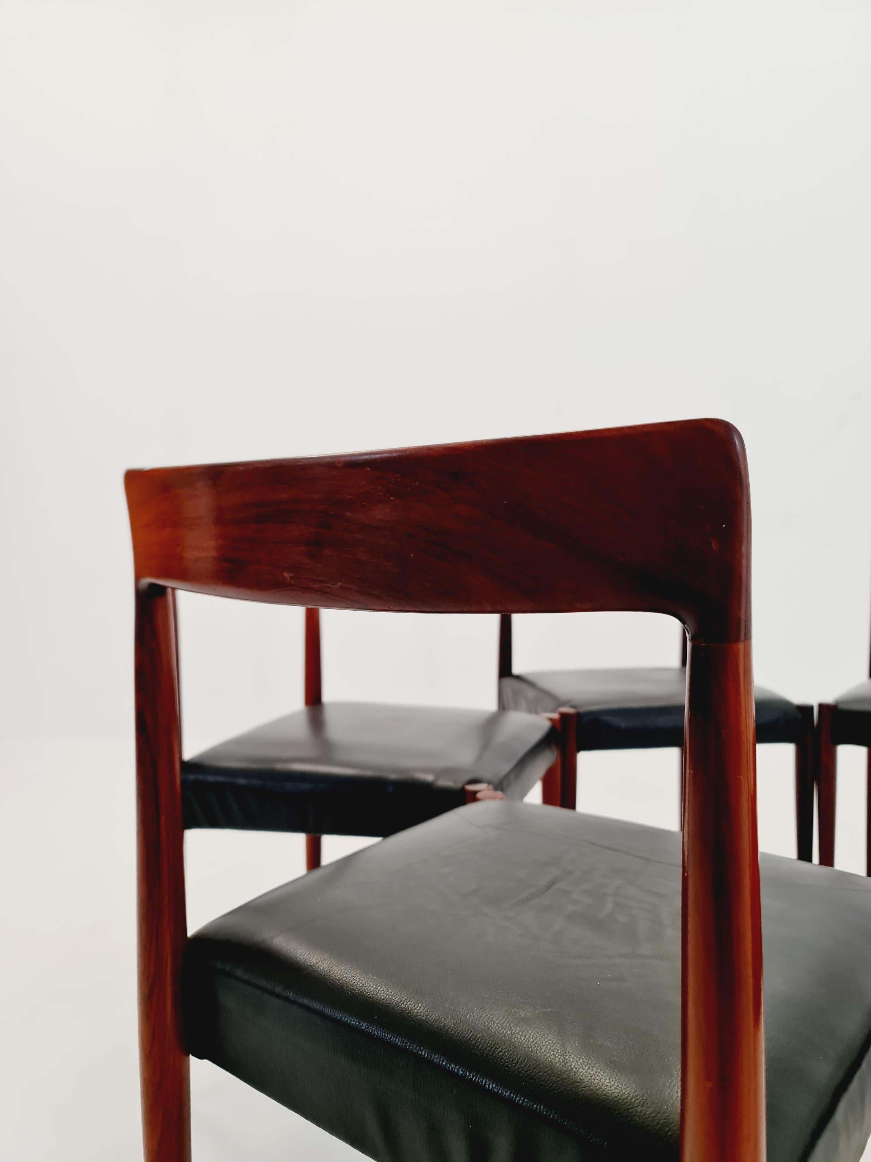 Mid-20th Century Mid century German teak & leather Dining Chair by Lübke, 1960s, set of 6 For Sale