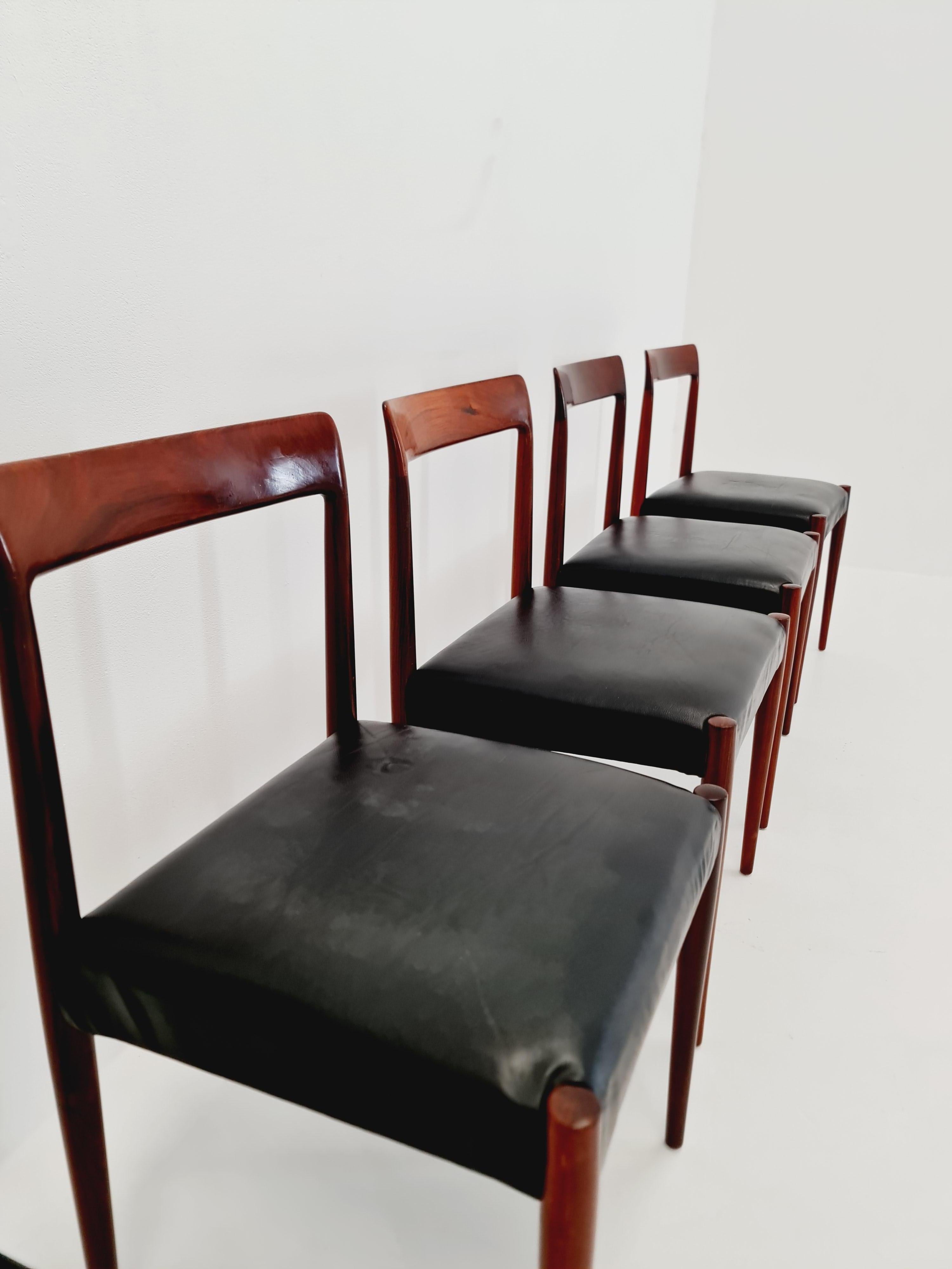 Mid century German teak & leather Dining Chair by Lübke, 1960s, set of 6 For Sale 2