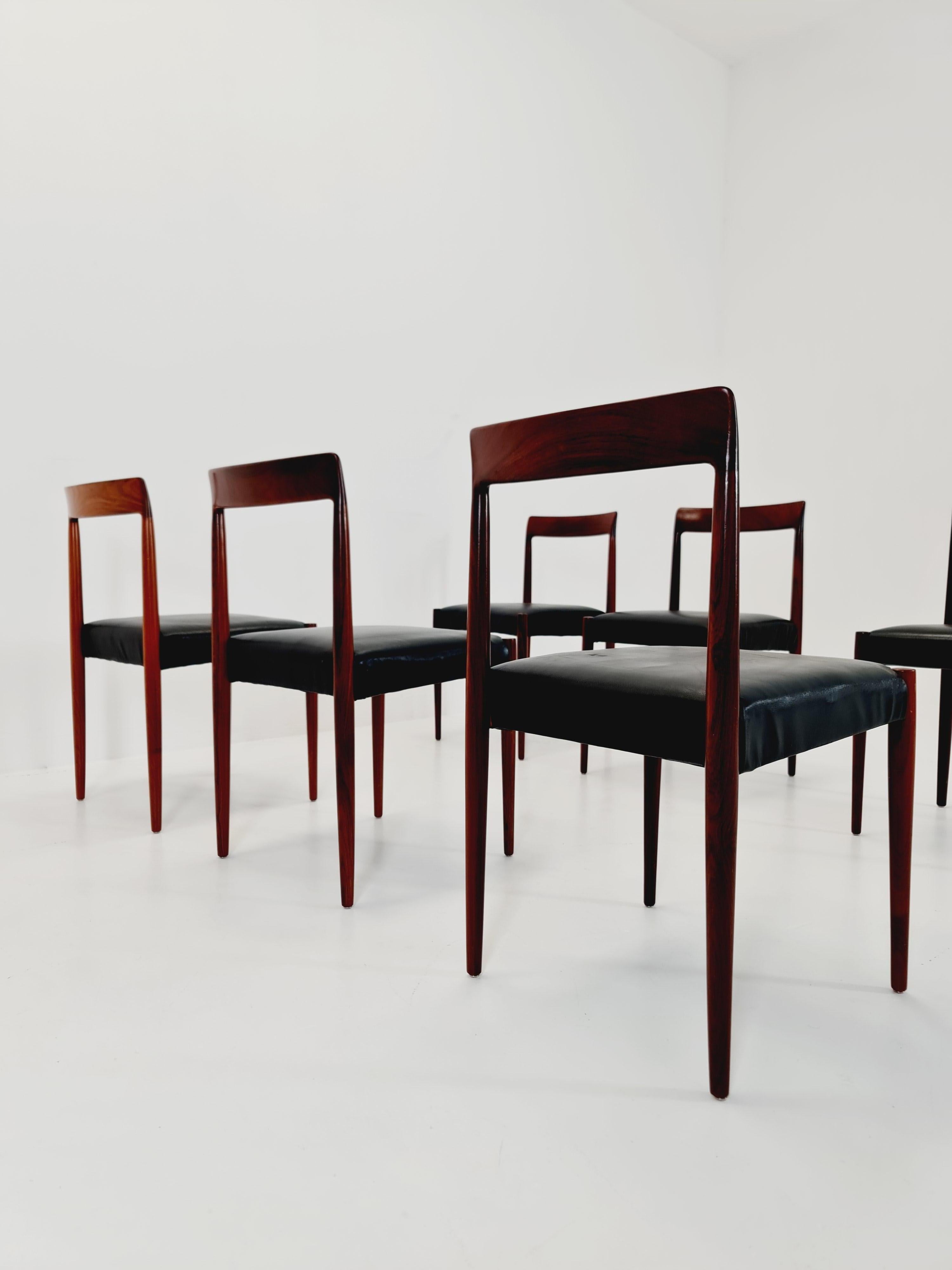 Mid century German teak & leather Dining Chair by Lübke, 1960s, set of 6 For Sale 3