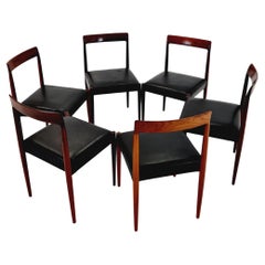 Silla de comedor alemana de teca y cuero de mediados de siglo de Lübke, años 60, juego de 6