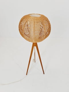 Mid century German tripod floor lamp Beech wood , 1960s