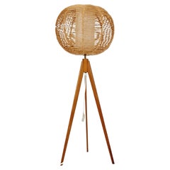 Mid century German tripod floor lamp Beech wood , 1960s