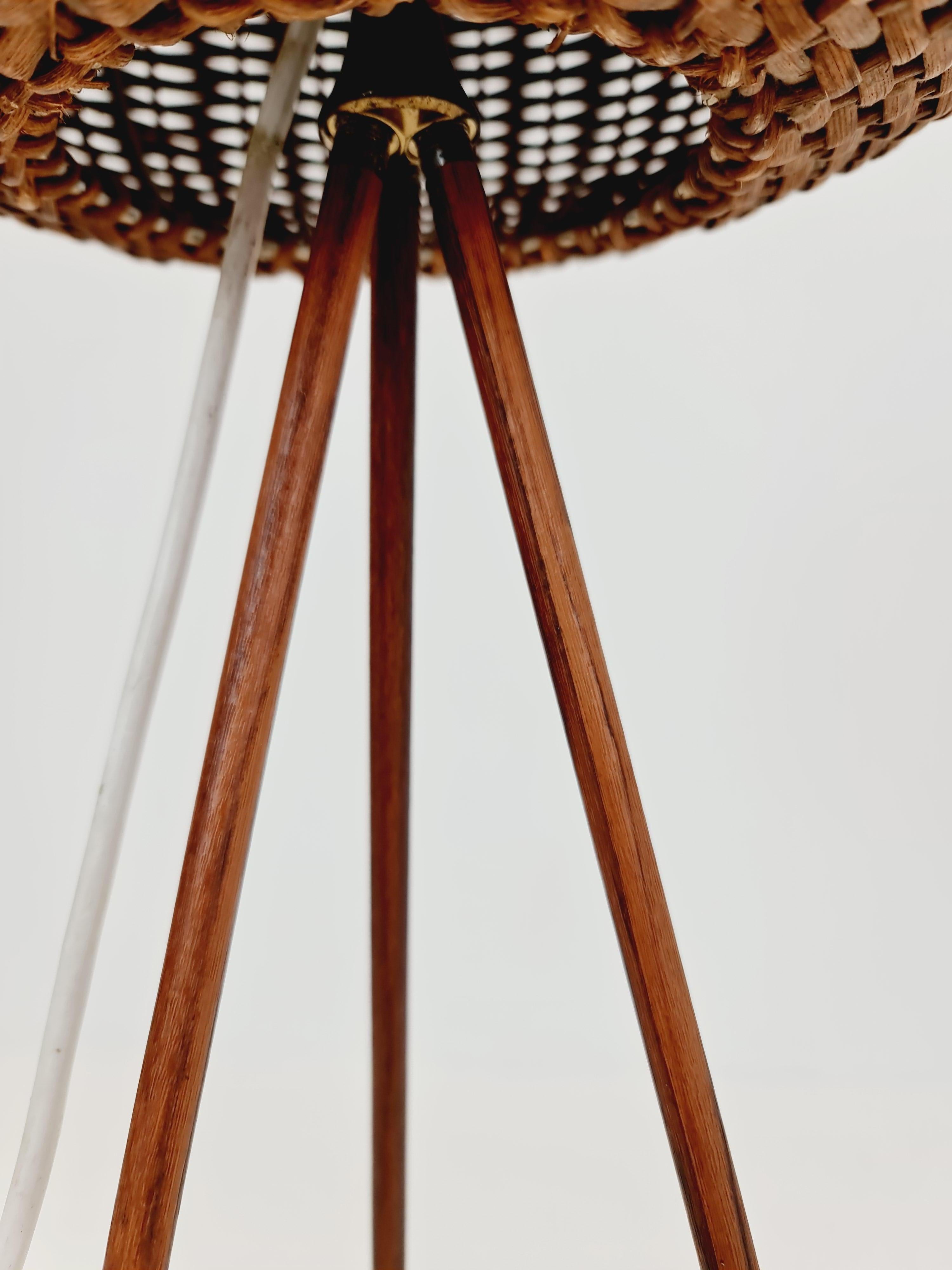 Mid-Century Modern Mid century German tripod floor lamp teak wood , 1960s For Sale