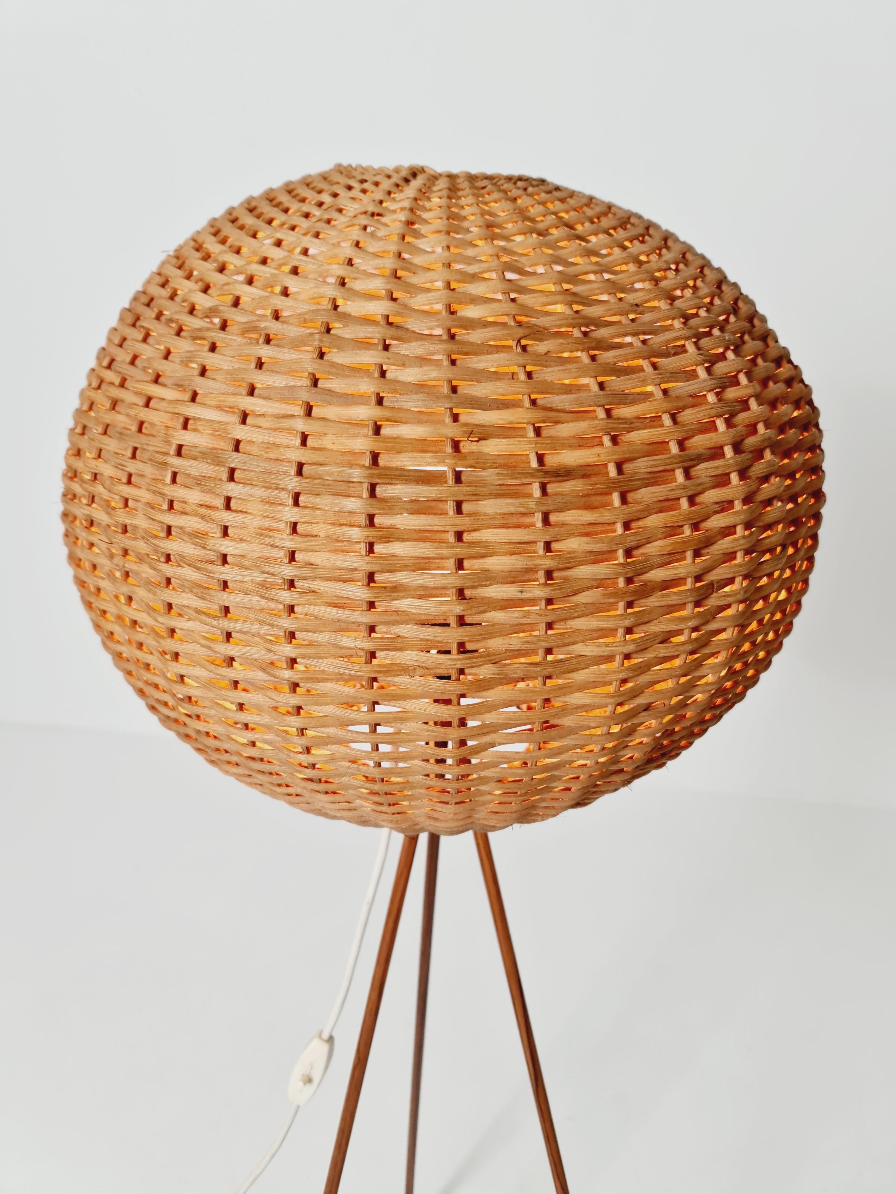 Mid century German tripod floor lamp teak wood , 1960s For Sale 2