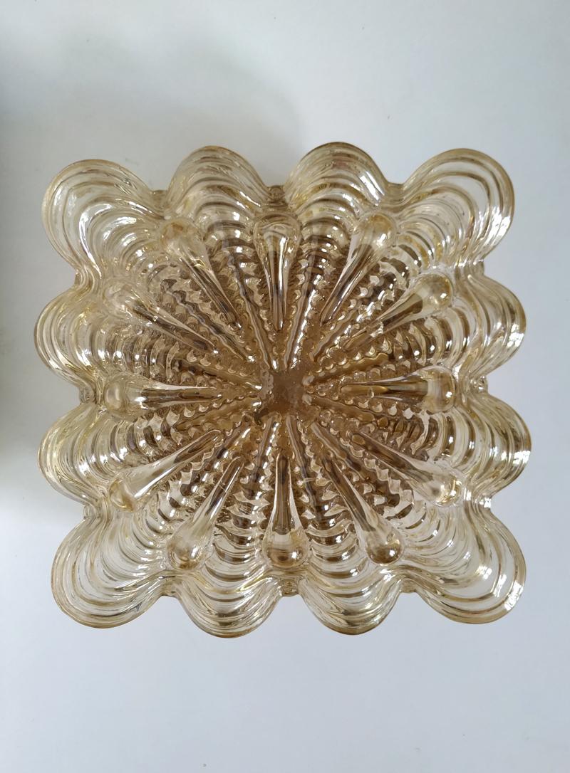 Midcentury German Vintage Amber Glass Ceiling or Wall Light Flushmount, 1960s In Good Condition In Berlin, DE