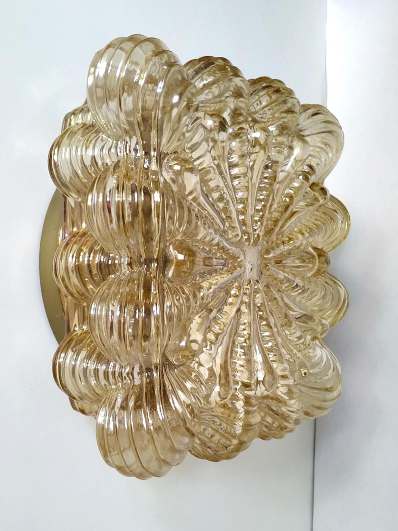 Mid-20th Century Midcentury German Vintage Amber Glass Ceiling or Wall Light Flushmount, 1960s