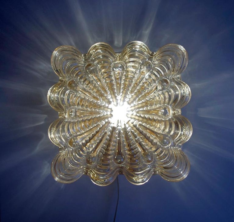 Midcentury German Vintage Amber Glass Ceiling or Wall Light Flushmount, 1960s For Sale 2