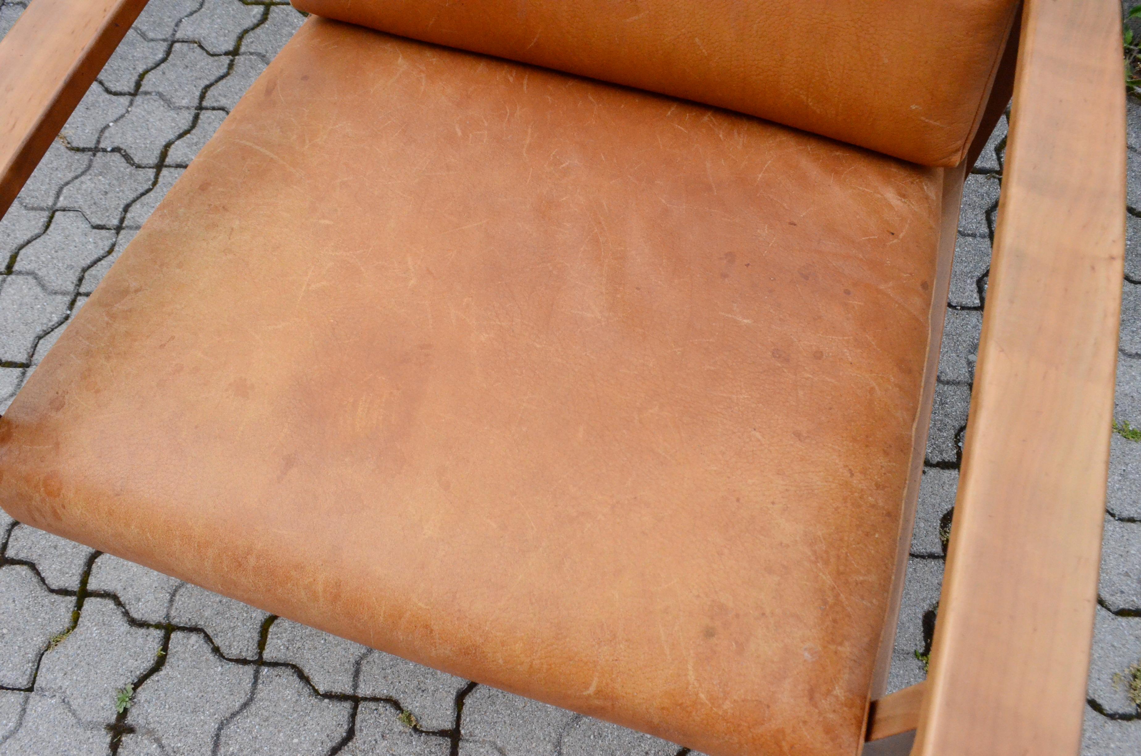 Mid Century German Vintage Cognac Leather Easy Armchair Set of 2 For Sale 6