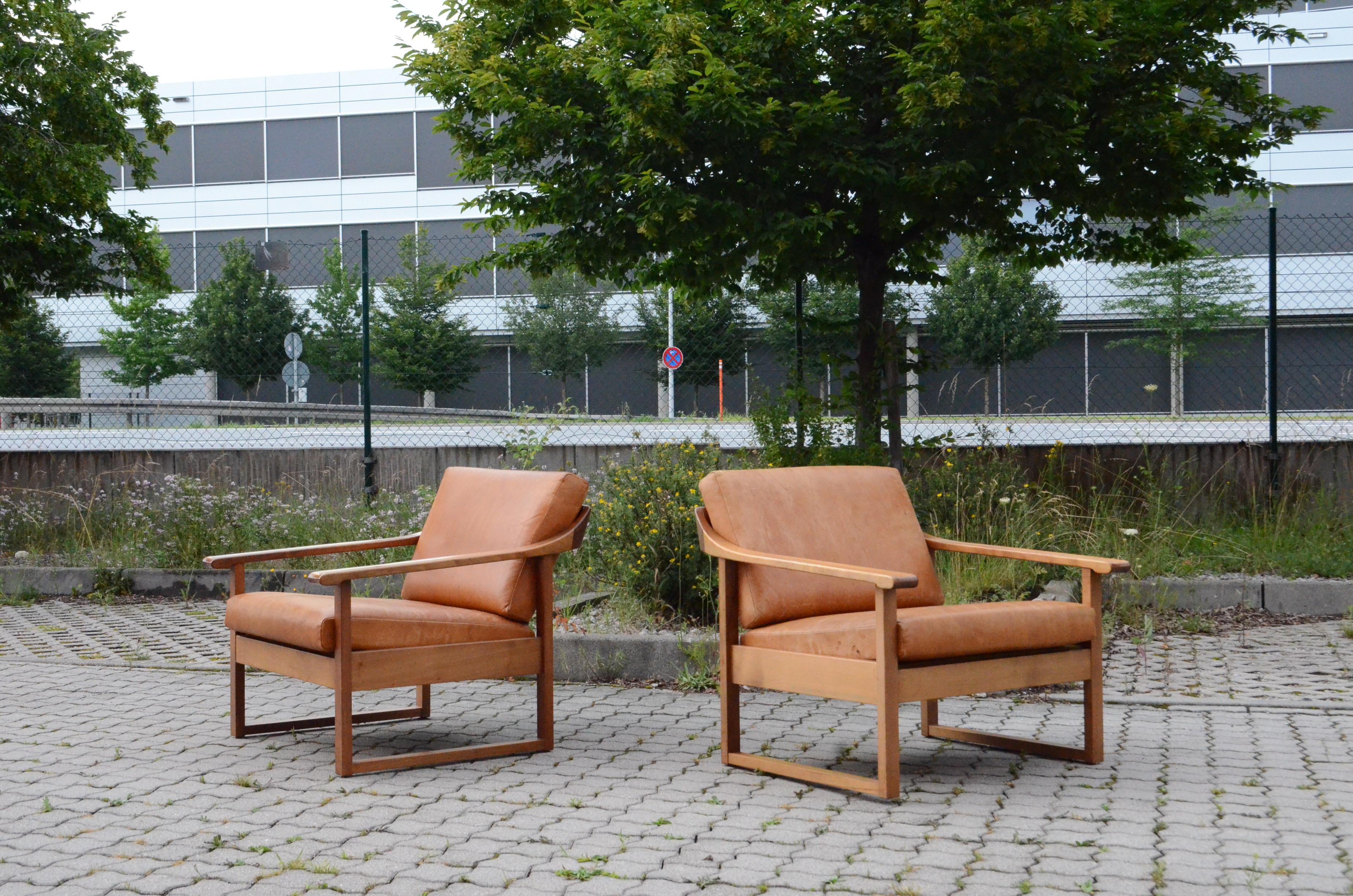 Mitte des Jahrhunderts Deutscher Vintage Cognac Leder Easy Sessel 2er-Set (Moderne der Mitte des Jahrhunderts) im Angebot