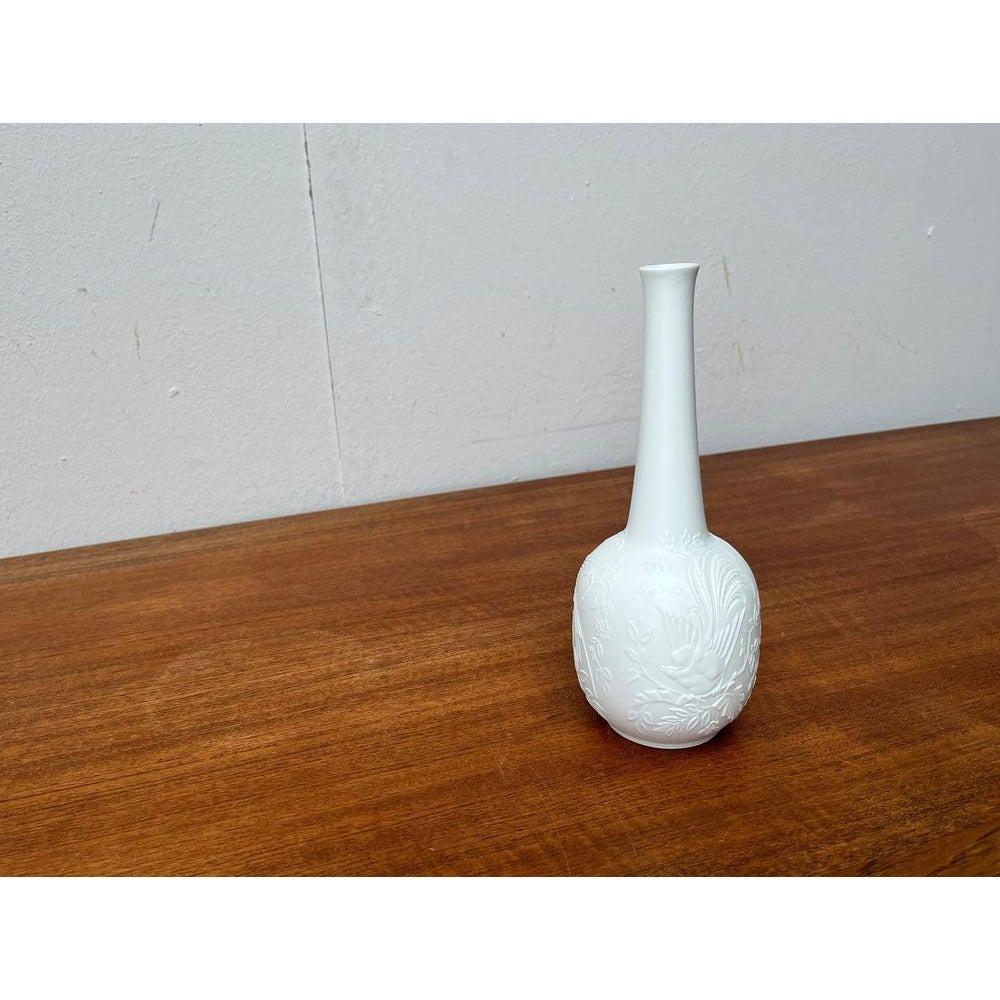 Mid-Century Modern Mid-Century German White Porcelain Vase with Bird Design from Kaiser, 1960s For Sale