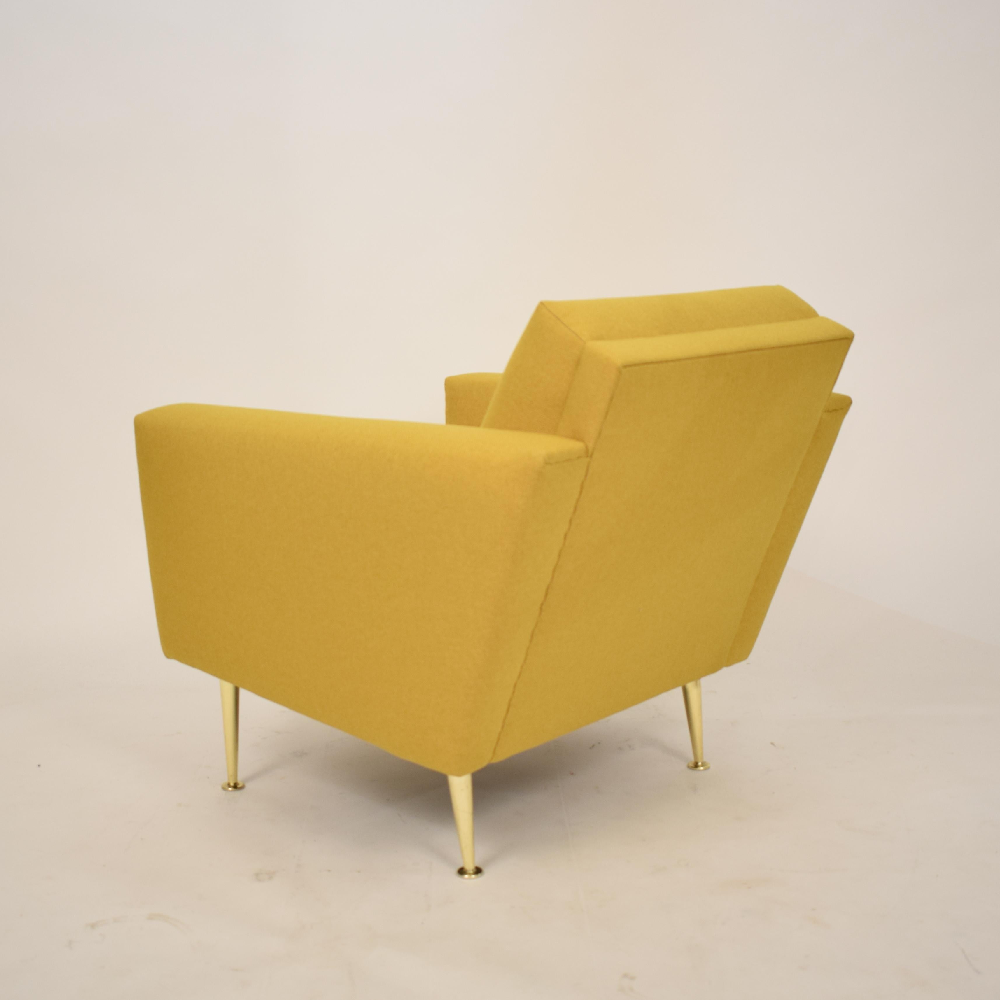 Midcentury German Yellow and Brass Lounge Chair Armchair Pierre Guariche Style 5