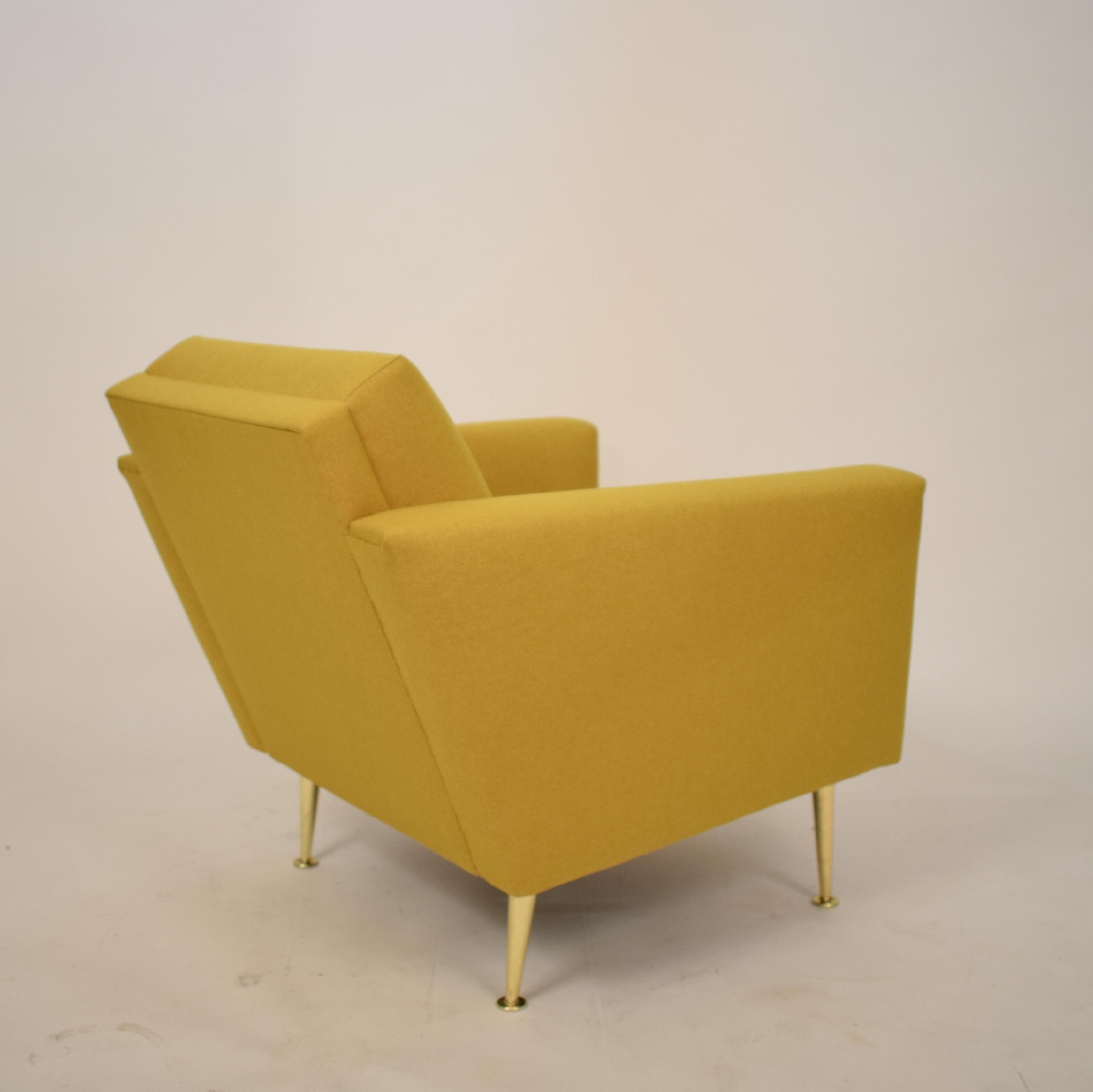 Midcentury German Yellow and Brass Lounge Chair Armchair Pierre Guariche Style 9