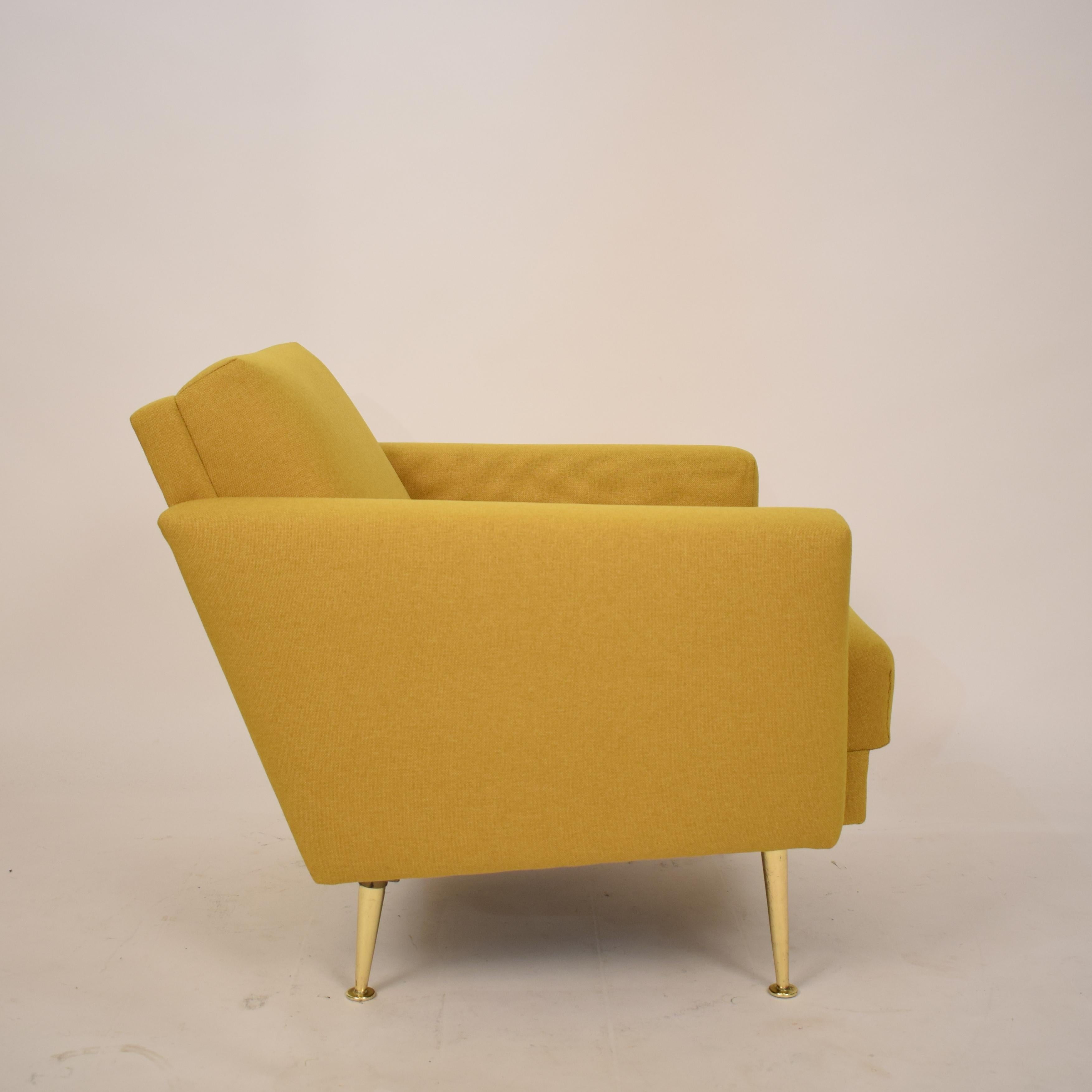 Midcentury German Yellow and Brass Lounge Chair Armchair Pierre Guariche Style 11