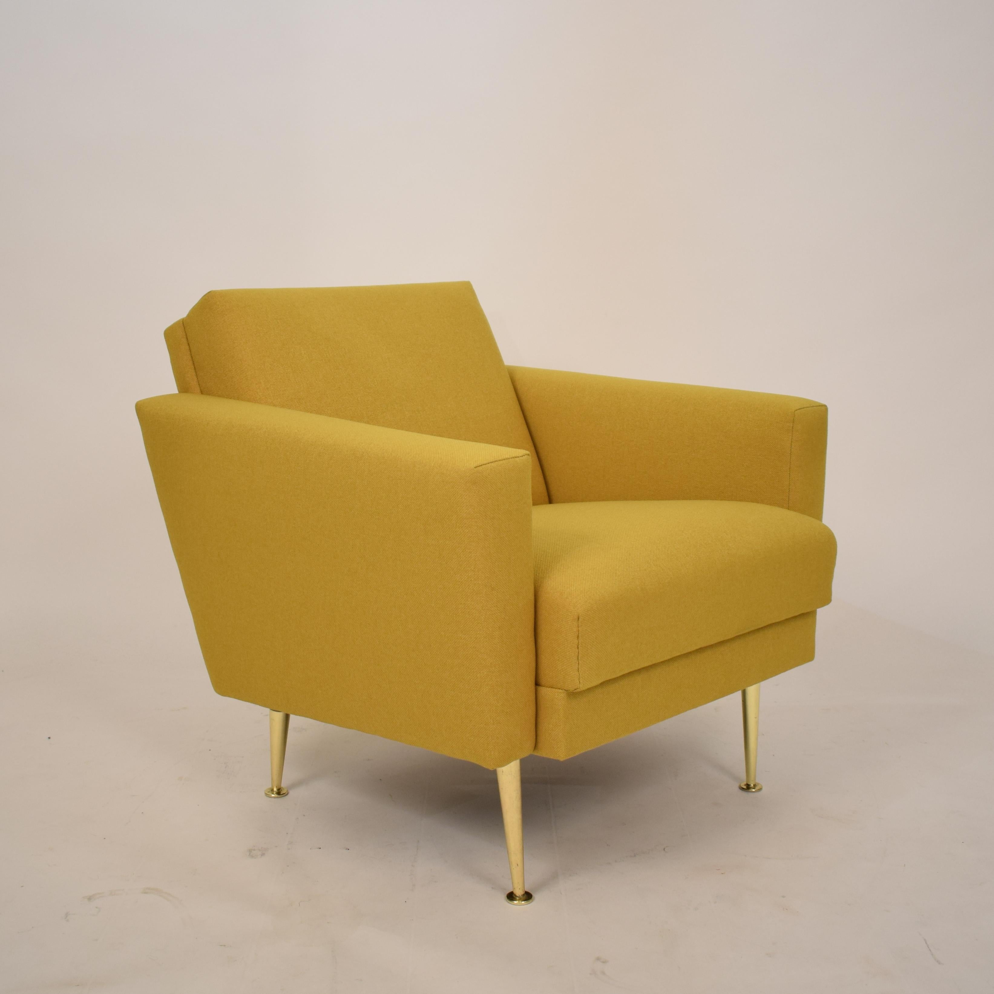 Midcentury German Yellow and Brass Lounge Chair Armchair Pierre Guariche Style 14