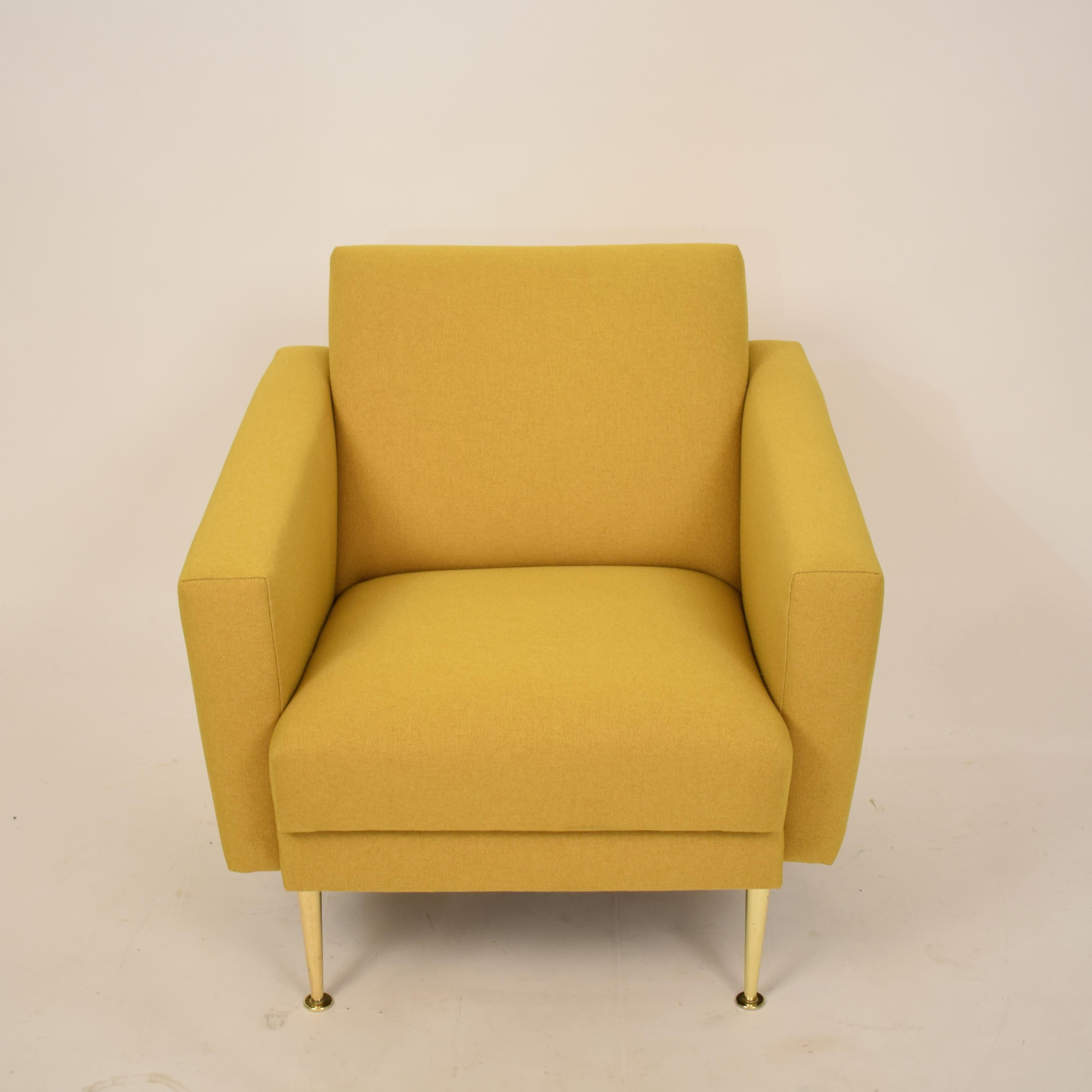 Midcentury German Yellow and Brass Lounge Chair Armchair Pierre Guariche Style 15