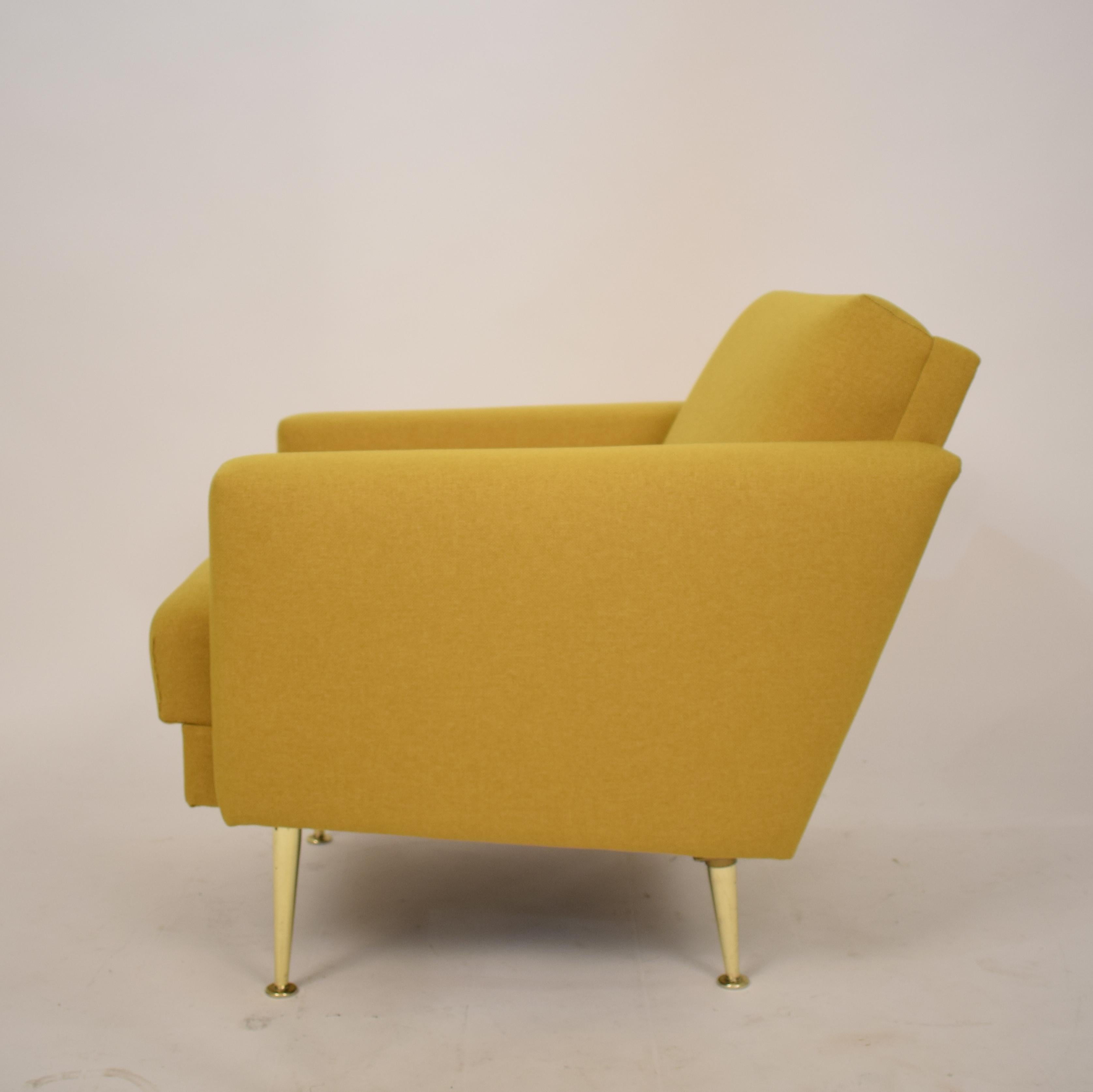 Midcentury German Yellow and Brass Lounge Chair Armchair Pierre Guariche Style 3