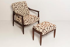 Mid Century GFM 64 Armchair and Stool, E. Homa, Drawing Jacquard by Dedar, 1960s