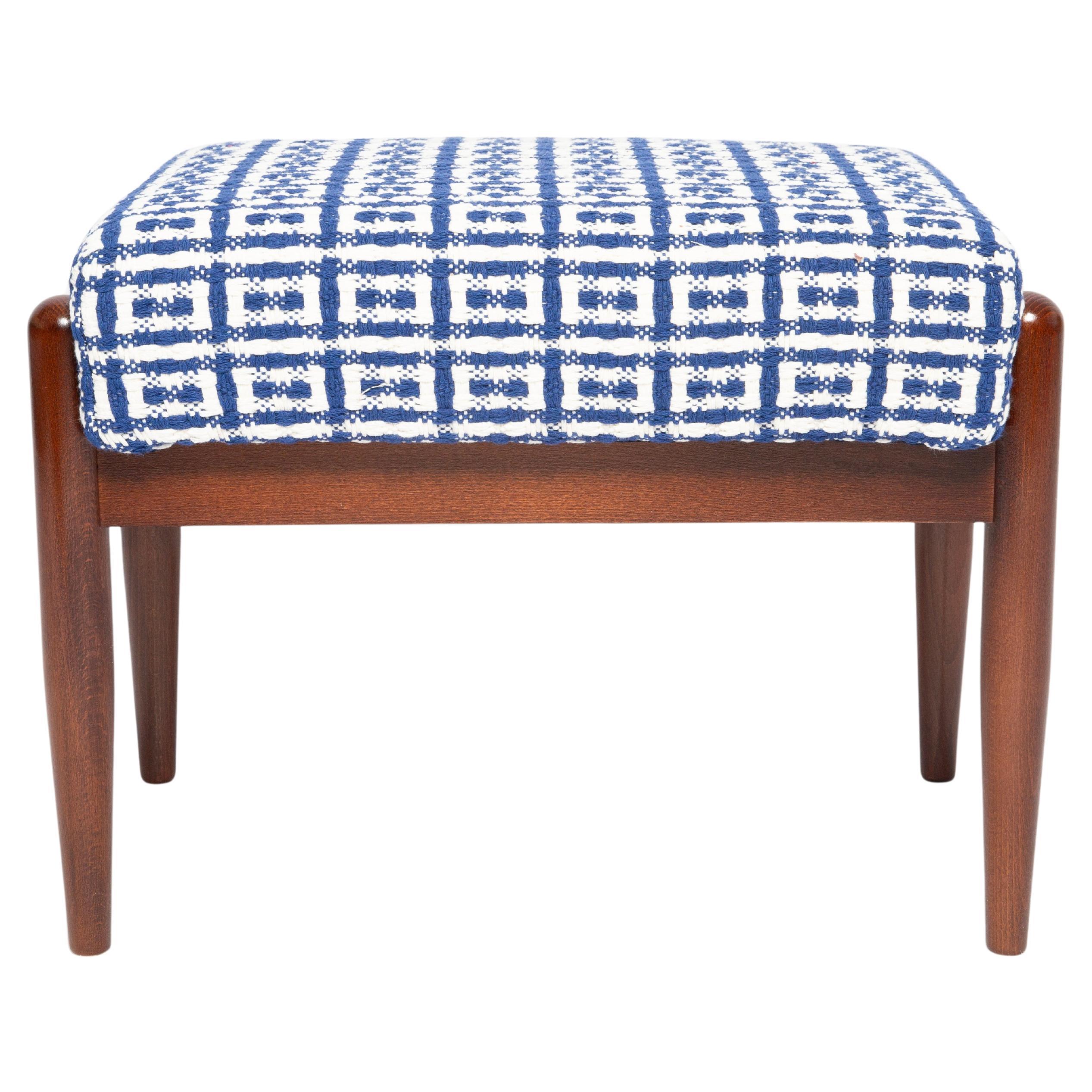 Sgabello GFM di metà secolo in tweed jacquard Dedar geometrico, E. Homa, Europa, anni '60