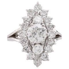 Mid Century GIA 0.88 Carat Diamond 18K White Gold Navette Ring