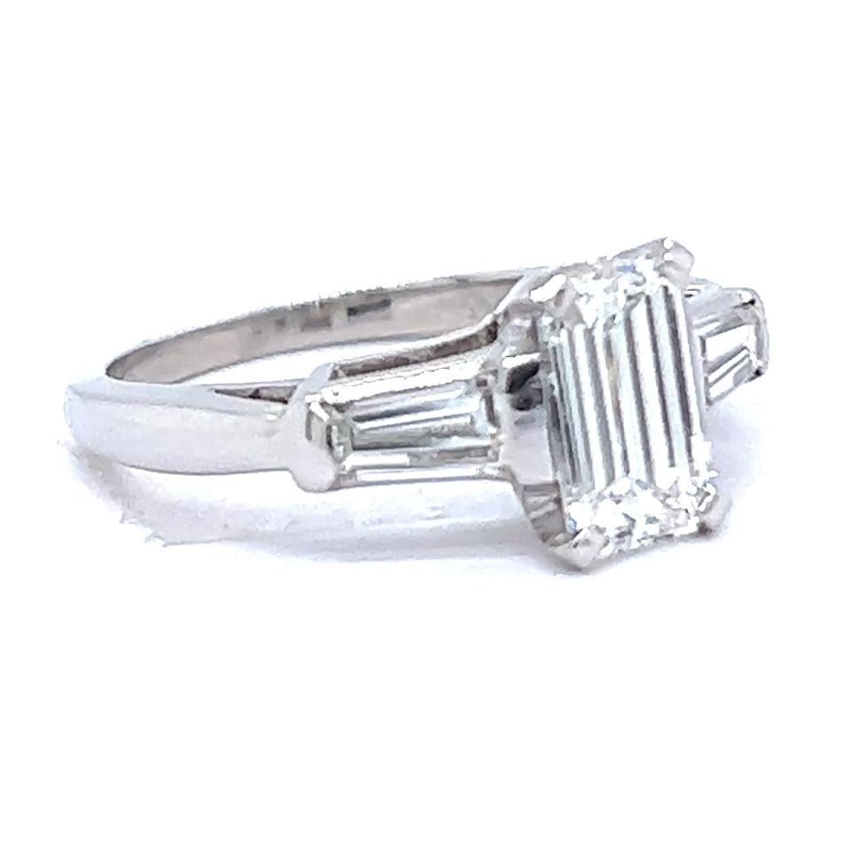 Women's or Men's Mid-Century GIA 0.96 Carat Emerald Cut Diamond Platinum Engagement Ring