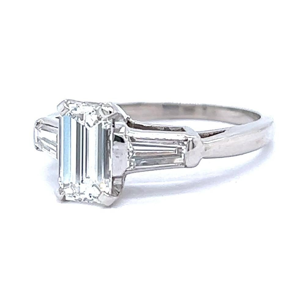 Mid-Century GIA 0.96 Carat Emerald Cut Diamond Platinum Engagement Ring 1