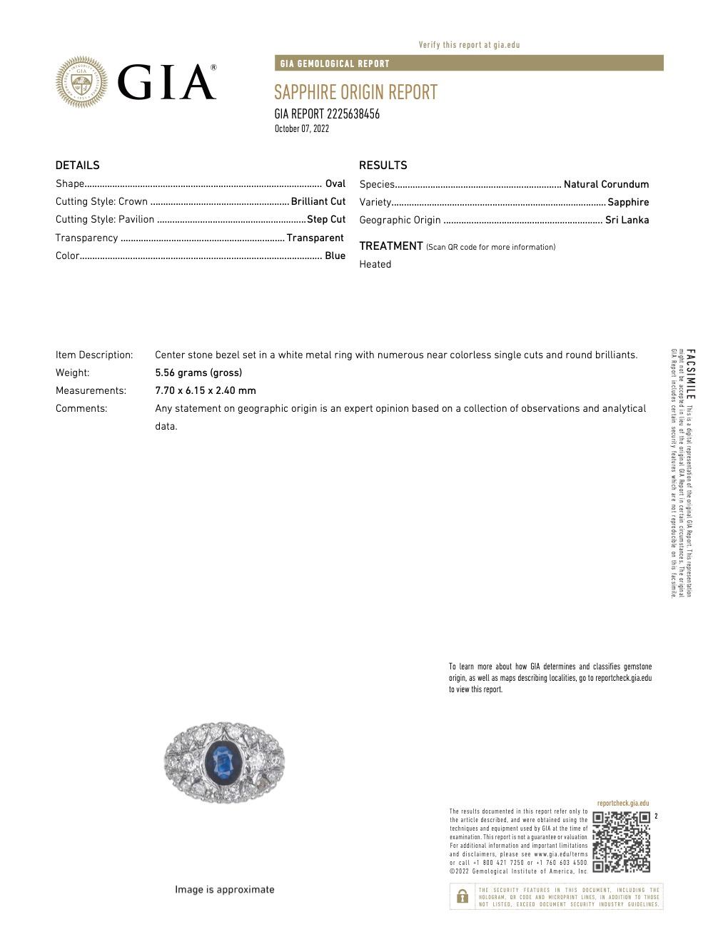 Mid Century GIA 0.97 Carat Sri Lanka Sapphire Diamond 14 Karat Gold Cluster Ring 2