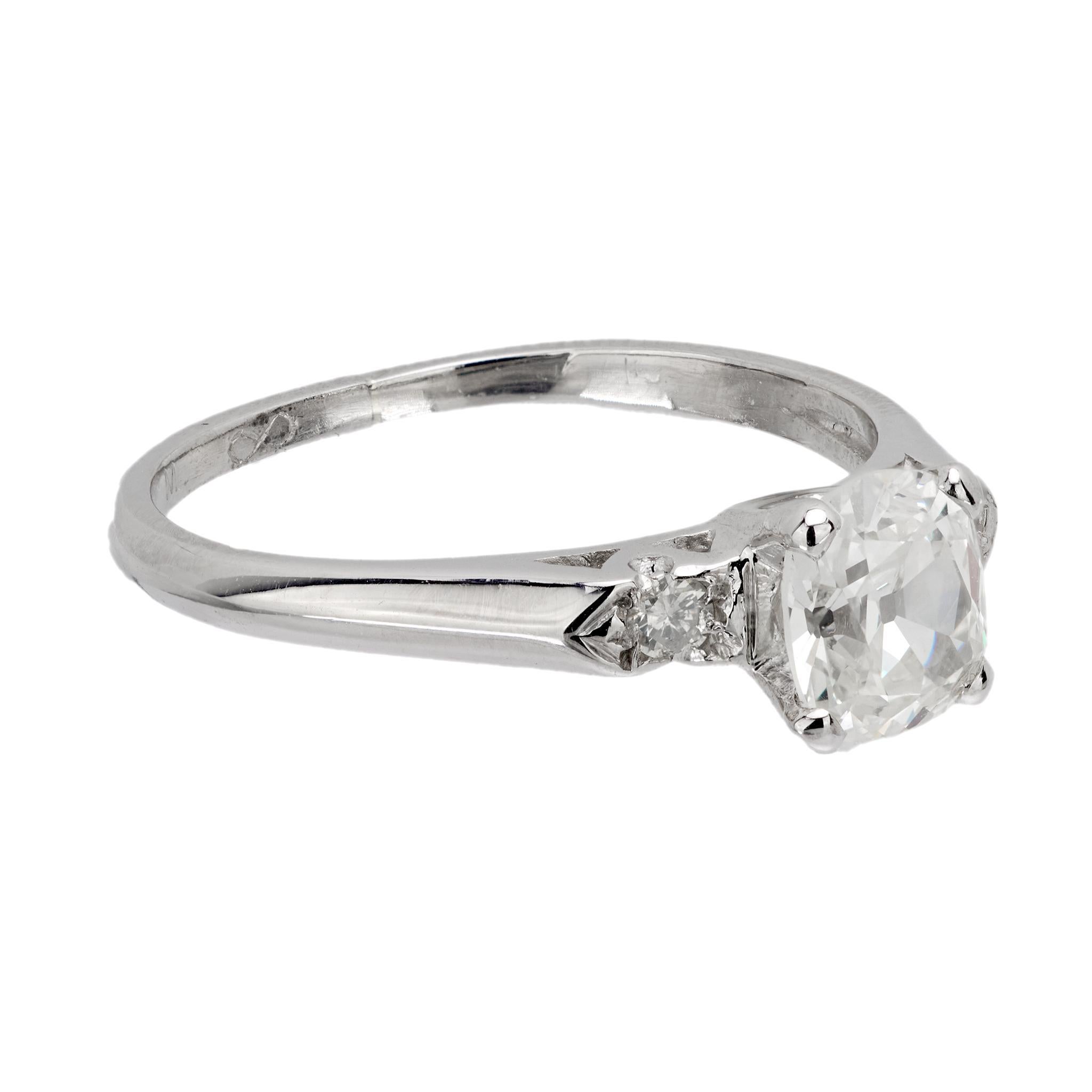 Old Mine Cut Mid Century GIA 1 carat old mine cut diamond platinum engagement ring