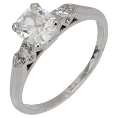 Mid Century GIA 1 carat old mine cut diamond platinum engagement ring