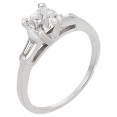 Mid Century GIA 1.00 carat old mine cut diamond 14k white gold engagement ring