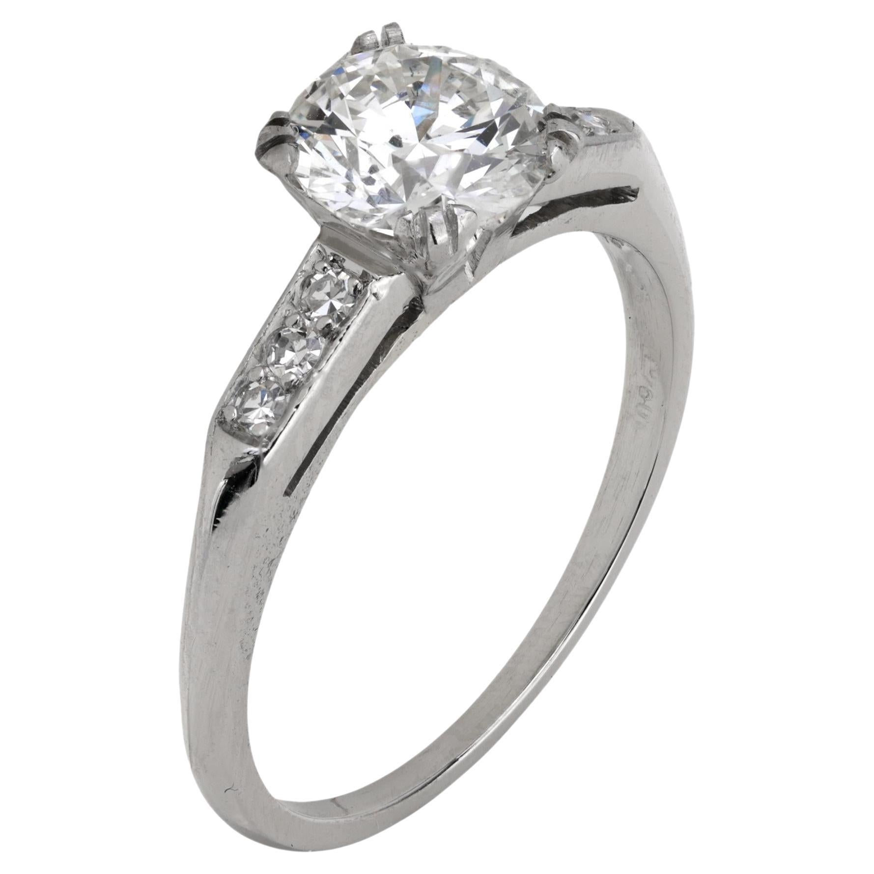 Mid Century GIA 1.01 carat diamond platinum engagement ring