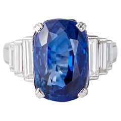 Midcentury GIA 10.22 Carat Ceylon Sapphire Diamond 18k White Gold Cocktail Ring