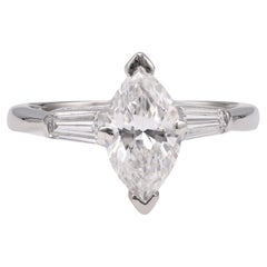 Retro Mid-Century GIA 1.03 Carat Marquise Cut Diamond Platinum Ring